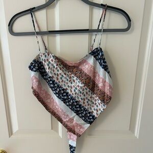 Princess Polly Pink White Navy Floral Bandana Crop Top